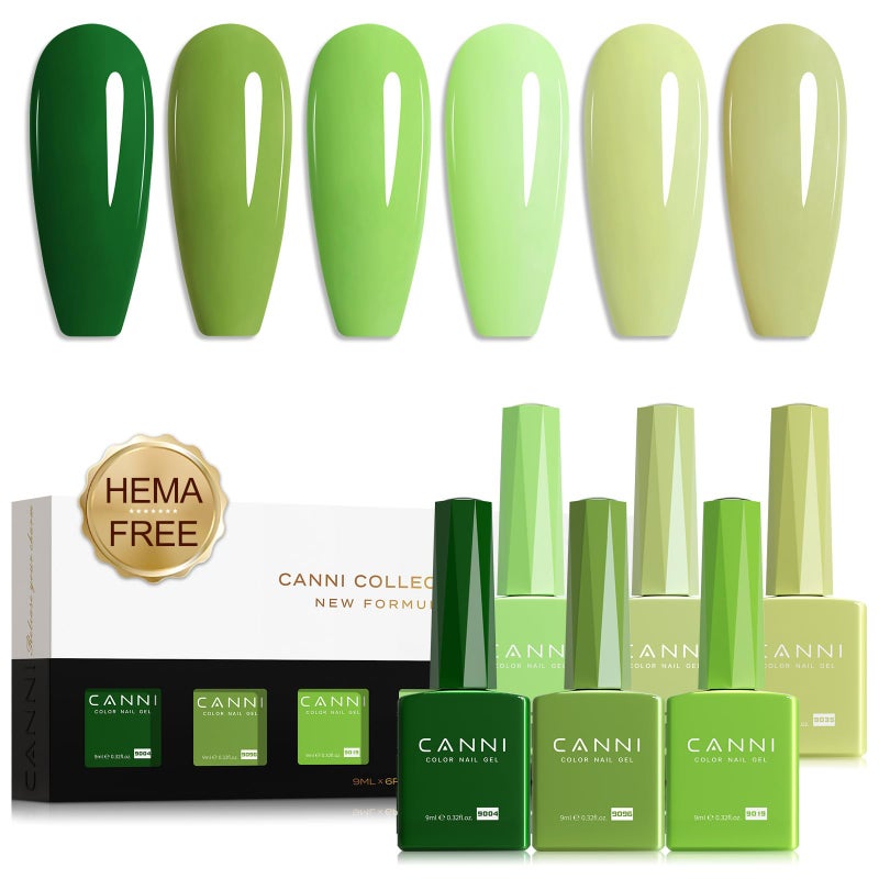 CANNI Green Gel Nail Polish Set â€“ 6 Colors (Olive, Evergreen, Sage, Mint, Light Green), 9ML Soak Off UV LED Gel Nail Kit for Spring Nail Art & DIY Manicure - Image 1