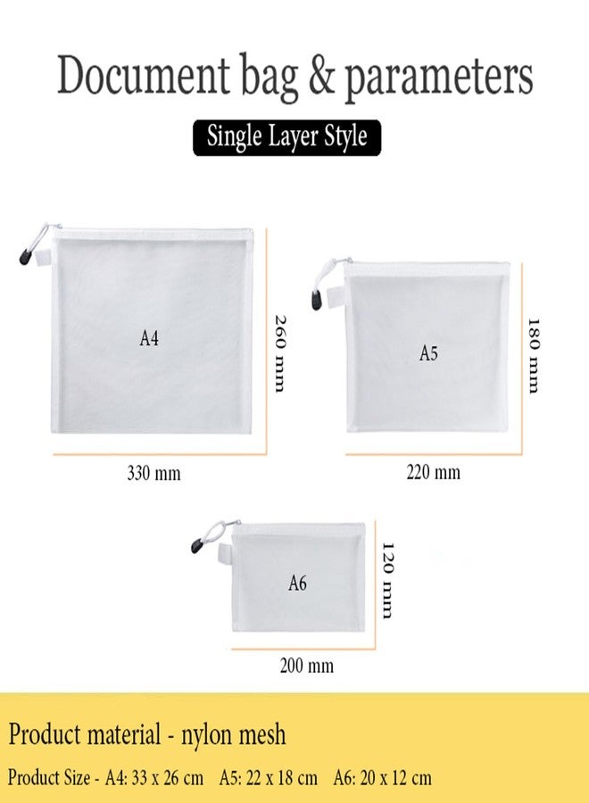 HEXONIQ Mesh Zipper Pouch, Zipper File Bags with Grid, A4, A5 & A6 Sizes, Zip Document Holder for School, Office Supplies, Travel (Mix (A4,A5,A6), Pack of 3) - Image 2