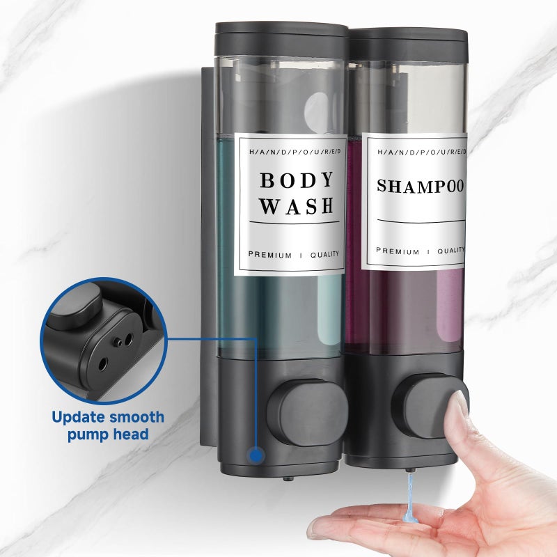 Cabo Deseado Shampoo and Conditioner Dispenser Shower Dispenser Body Wash Wall Mounted Shampoo Dispenser for Shower Wall No Drill for Bathroom Hotel 2 Chamber x 300ml Black with Waterproof Labels - Image 3