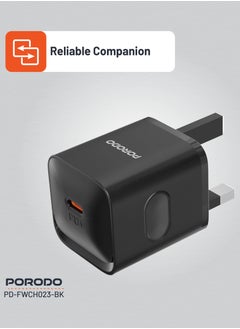 porodo USB-C Port Wall Charger / PD20W / UK Charger - Black  - Image 3