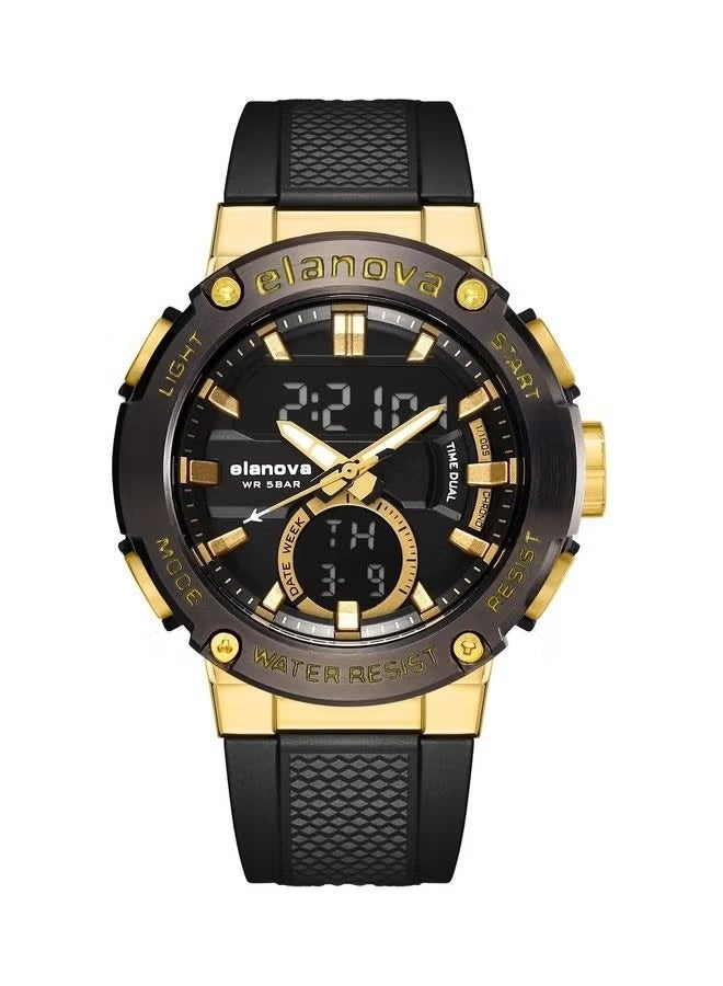 Elanova Sporty analog-digital watch with dual time feature, durable silicone strap, and 5-bar water resistance, model EL71 - Image 1