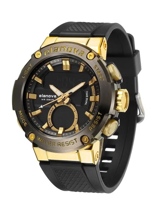 Elanova Sporty analog-digital watch with dual time feature, durable silicone strap, and 5-bar water resistance, model EL71 - Image 3