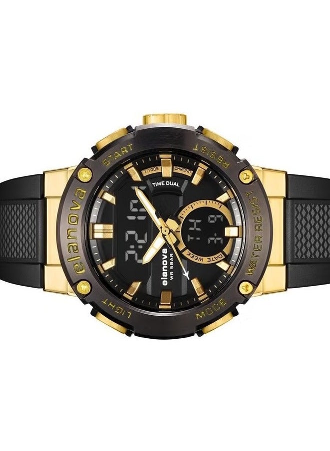 Elanova Sporty analog-digital watch with dual time feature, durable silicone strap, and 5-bar water resistance, model EL71 - Image 5