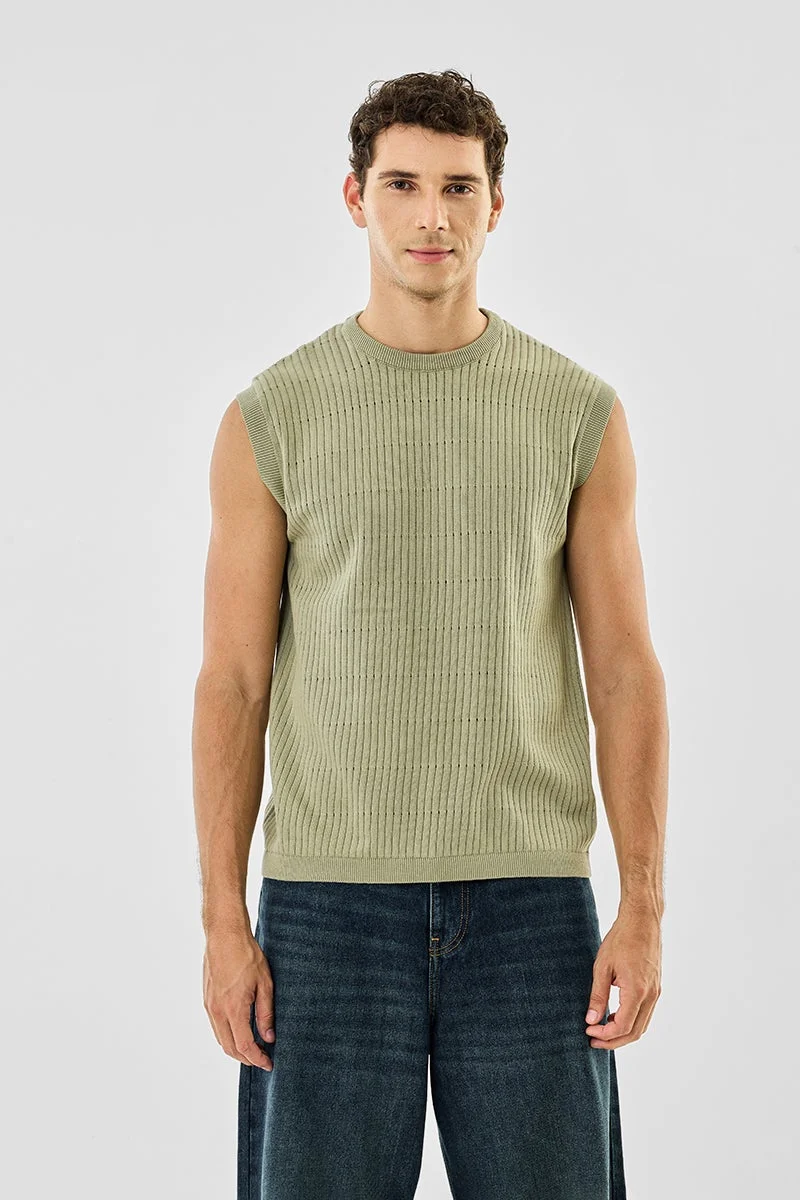 SNITCH Knitted 100% Cotton Sleeveless T-Shirt