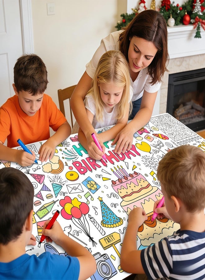 Animsco Happy Birthday Giant Coloring Tablecloth - 72 x 31 Inch Jumbo Paper Coloring Activity Poster, Birthday Party Themed Table Cover for Birthday Party, Classroom, Family Game Night Decorations - Image 5