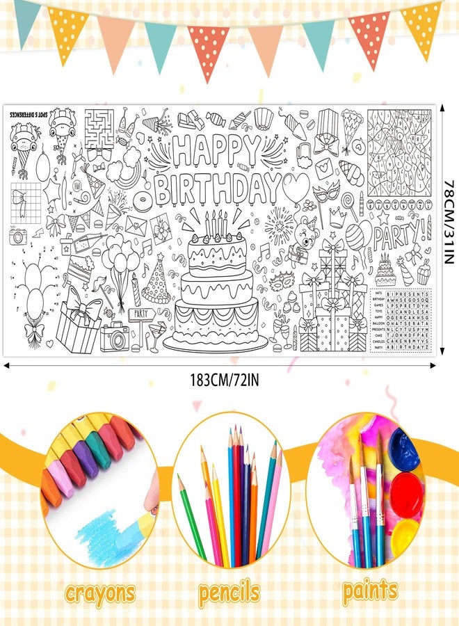 Animsco Happy Birthday Giant Coloring Tablecloth - 72 x 31 Inch Jumbo Paper Coloring Activity Poster, Birthday Party Themed Table Cover for Birthday Party, Classroom, Family Game Night Decorations - Image 4