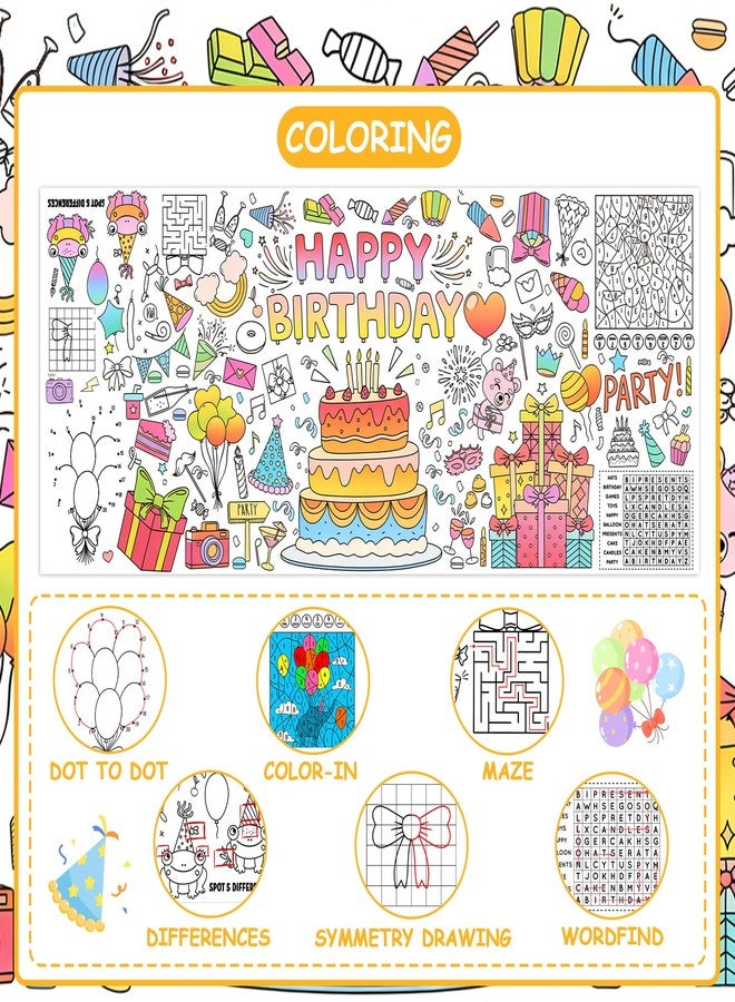 Animsco Happy Birthday Giant Coloring Tablecloth - 72 x 31 Inch Jumbo Paper Coloring Activity Poster, Birthday Party Themed Table Cover for Birthday Party, Classroom, Family Game Night Decorations - Image 2
