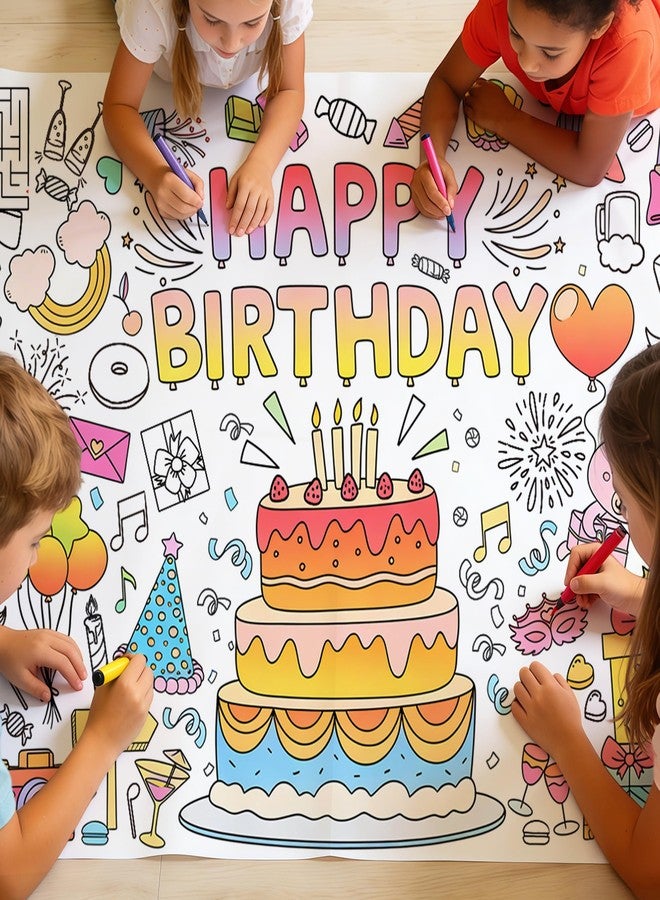 Animsco Happy Birthday Giant Coloring Tablecloth - 72 x 31 Inch Jumbo Paper Coloring Activity Poster, Birthday Party Themed Table Cover for Birthday Party, Classroom, Family Game Night Decorations - Image 1