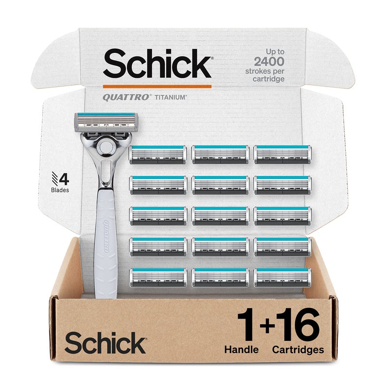 Schick Quattro Titanium 4-Blade Razors for Men | 1 Mens Razor Handle and 16 Refill Blades for Shaving - Image 1
