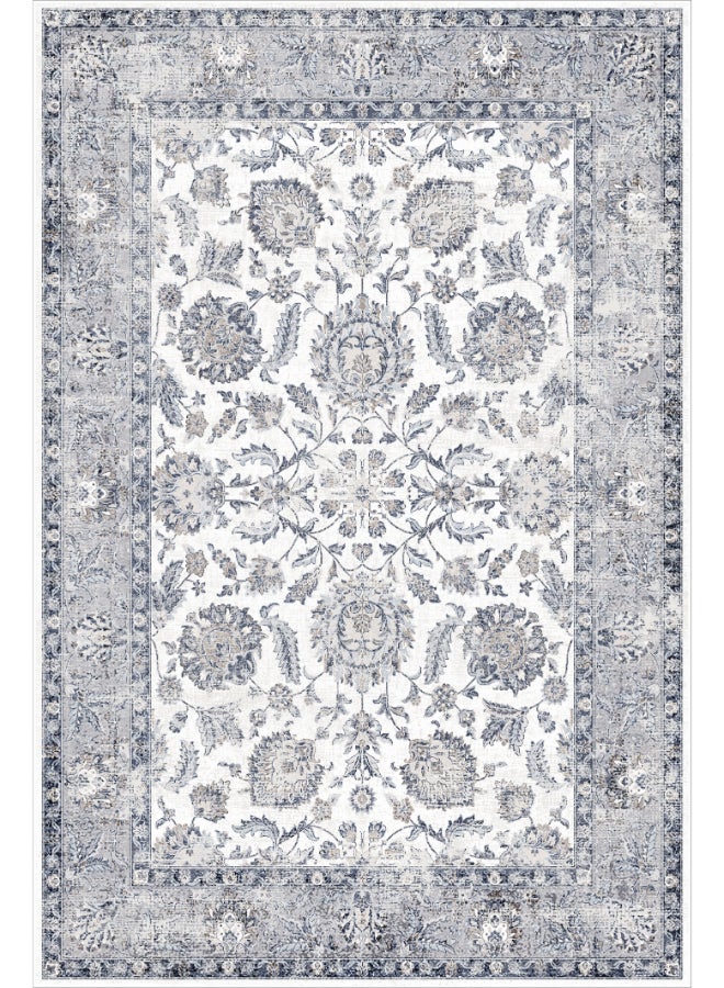 Noon East Carpet Rug Anti-Slip- Size- 274 x 366 (9x12 ft) | Color- Grey & White |Boho Medallion| Ideal as Carpets for Living room, Bedroom & Office - Image 1