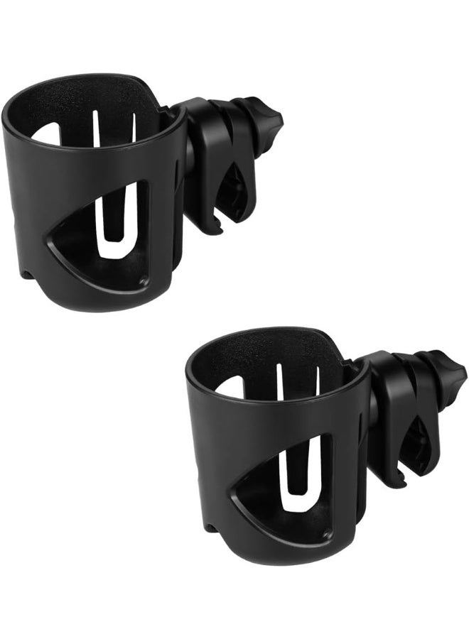 Accmor Universal Cup Holder, Stroller Cup Holder, Large Caliber Designed Cup Holder, 360 Degrees Universal Rotation Cup Drink Holder, Black, 2 Pack - Image 1