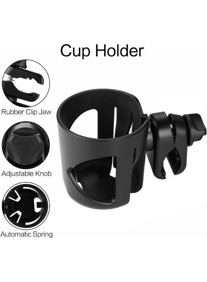Accmor Universal Cup Holder, Stroller Cup Holder, Large Caliber Designed Cup Holder, 360 Degrees Universal Rotation Cup Drink Holder, Black, 2 Pack - Image 3