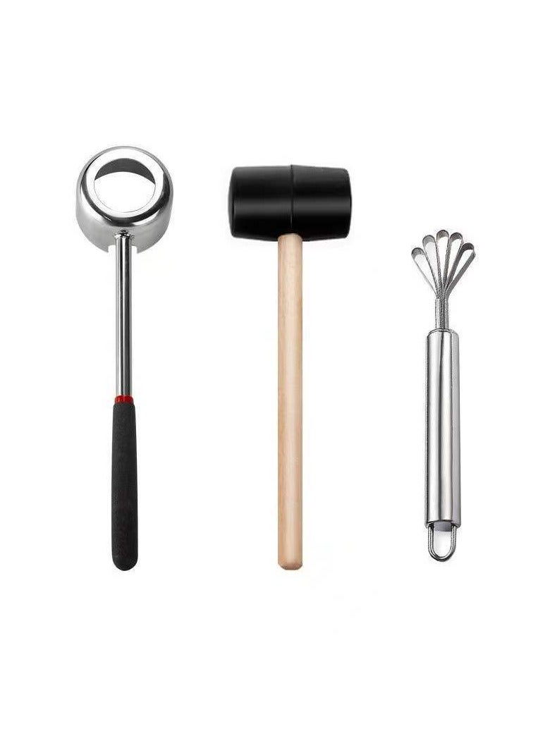 3 PCS Coconut Opener Tool Set,Coconut Scraper,Coconut Stainless Shell Puncher Knife, Rubber Hammer - Image 1