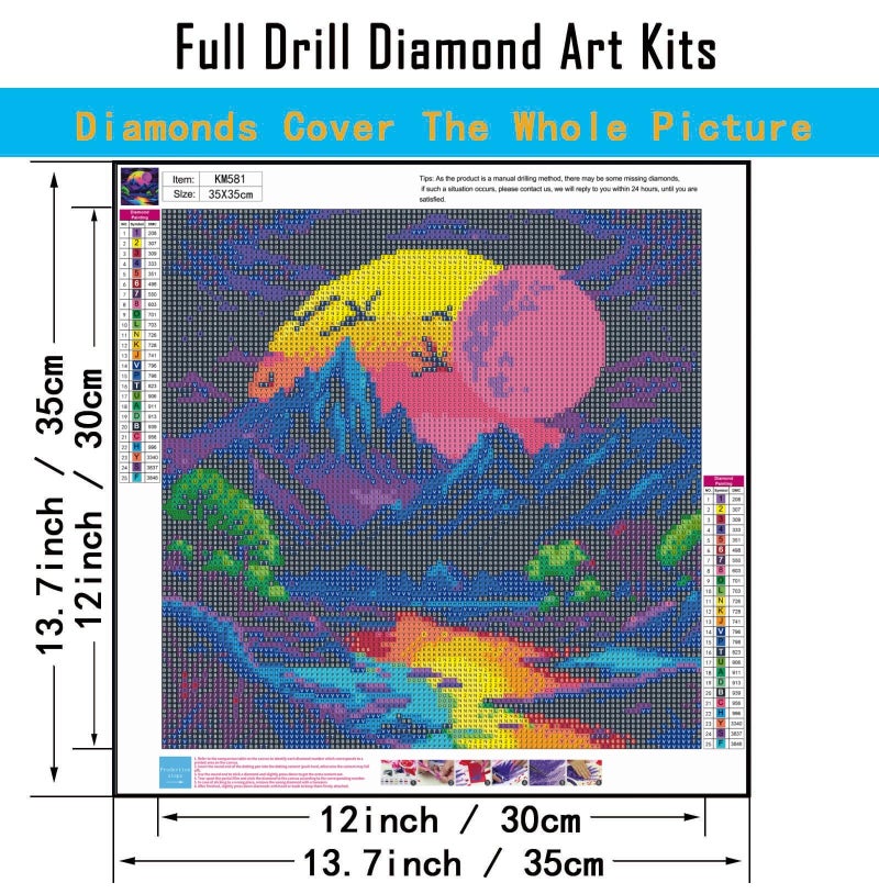 CHWGLFGG 5D Diamond Art Kits for Adults Beginners, Landscape Diamond Painting Kits, DIY Neon Mountain Forest Full Round Drill Paint by Diamonds Dot Gem Art for Adults, Home Wall Decor 13.7X 13.7 Inch - Image 5