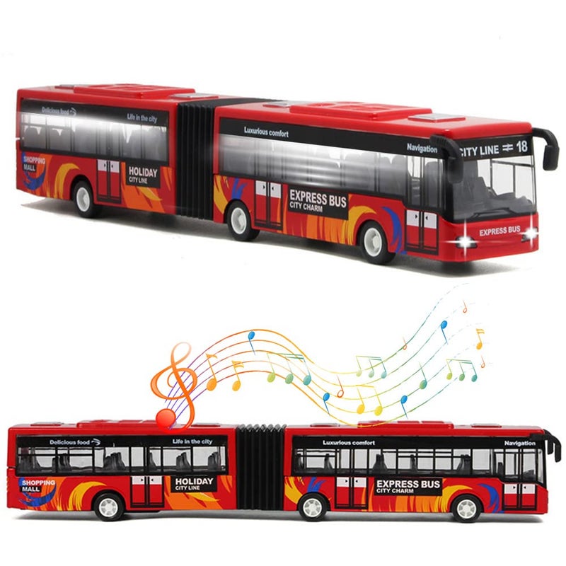 Crelloci City Bus Toy for Kids Die Cast Alloy Pull Back Vehicles Metro Articulated Electric Bus with Sounds and Lights Model Cars Toys Educational Gift for Kids Boys Girls Ages 3 - Image 2