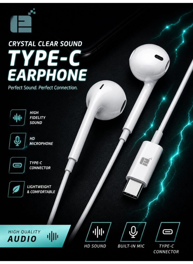 TWELVE USB Type-C Earphones Wired In-Ear Headphones with Microphone 1.2M Cable for Smartphones and Tablets - Image 2