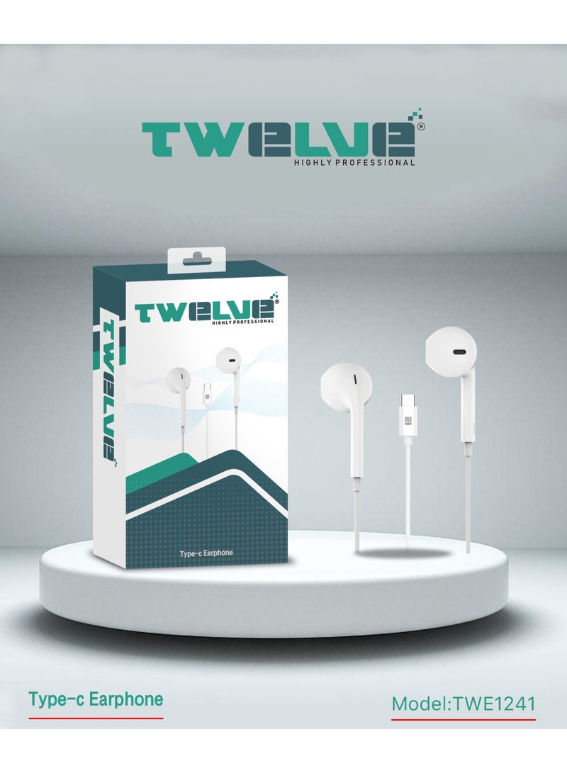 TWELVE USB Type-C Earphones Wired In-Ear Headphones with Microphone 1.2M Cable for Smartphones and Tablets - Image 1