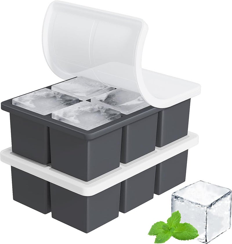 FDDBI Large Ice Cube Tray for Whiskey - 2 Pack Silicone Ice Cube Maker with Lid for Cocktails - Image 1