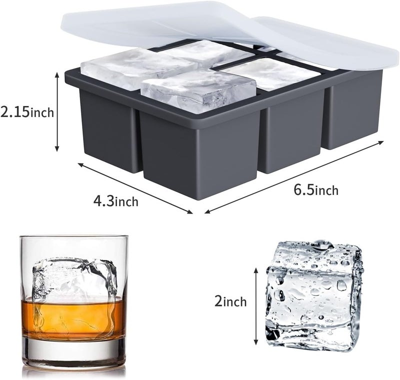 FDDBI Large Ice Cube Tray for Whiskey - 2 Pack Silicone Ice Cube Maker with Lid for Cocktails - Image 5