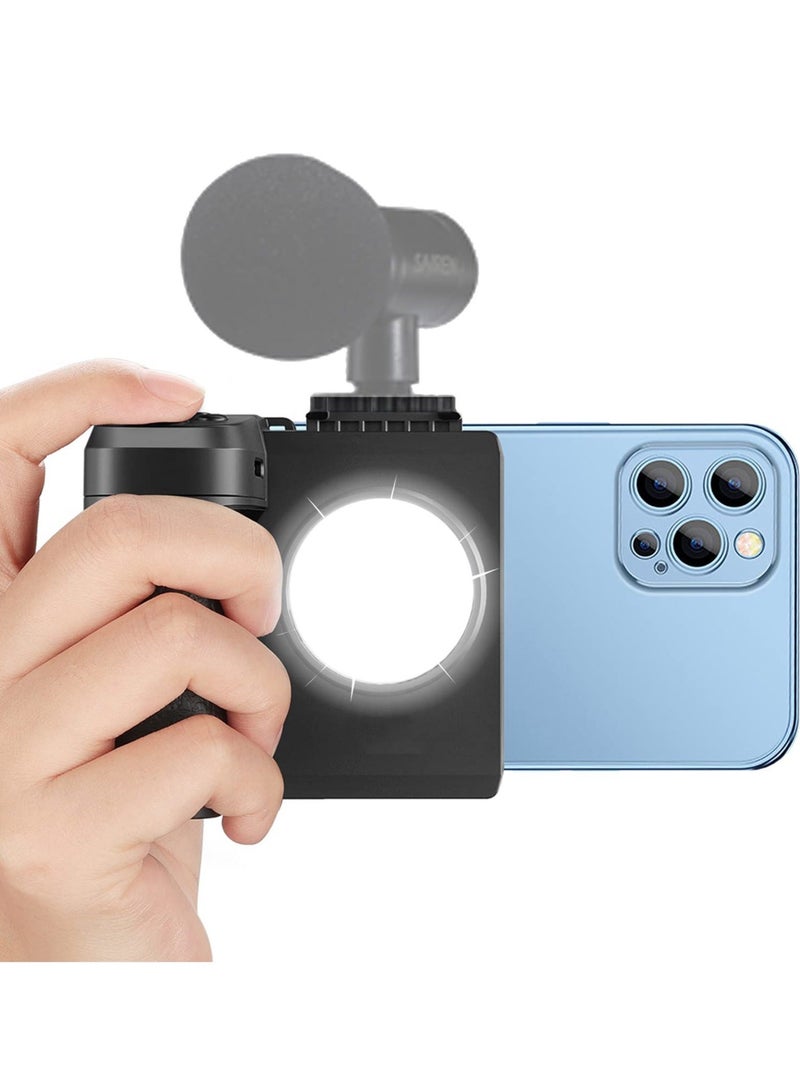 Captaintech Smartphone Tripod Mount Remote Control Cell Tripod Adapter Grip Holder Phone Handle Grip with Light Detachable Wireless Camera Shutter for Samsung Video Photo Shooting - Image 1