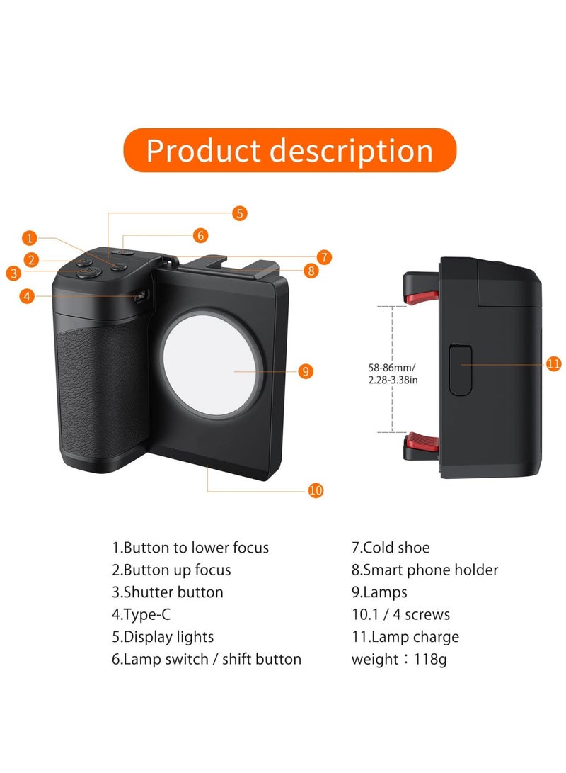 Captaintech Smartphone Tripod Mount Remote Control Cell Tripod Adapter Grip Holder Phone Handle Grip with Light Detachable Wireless Camera Shutter for Samsung Video Photo Shooting - Image 2