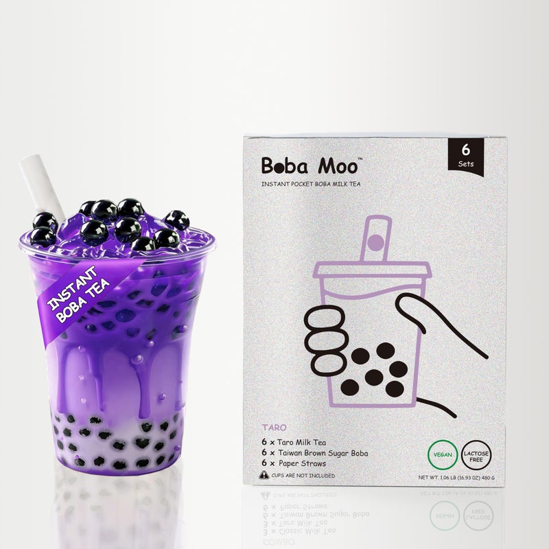 Boba Moo Premium Boba Tea Kit With Taro Milk Tea Flavor - Only 10,000 Kits Yearly, Small Batch Bubble Tea Kit With Exceptional Taste & Chewiness, Vegan, Lactose-Free, 6 Servings - Image 1