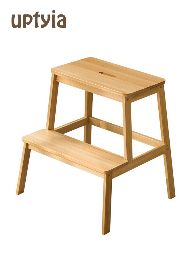أوبتيا مقعد من الخيزران بدرجتين للأطفال والكبار، مقعد خشبي للأطفال للحمام والمطبخ، درجات للأسرة المرتفعة، قابل للنقل ومزود بمقبض، مانع للانزلاق وسعة 350 رطلاً - Image 1