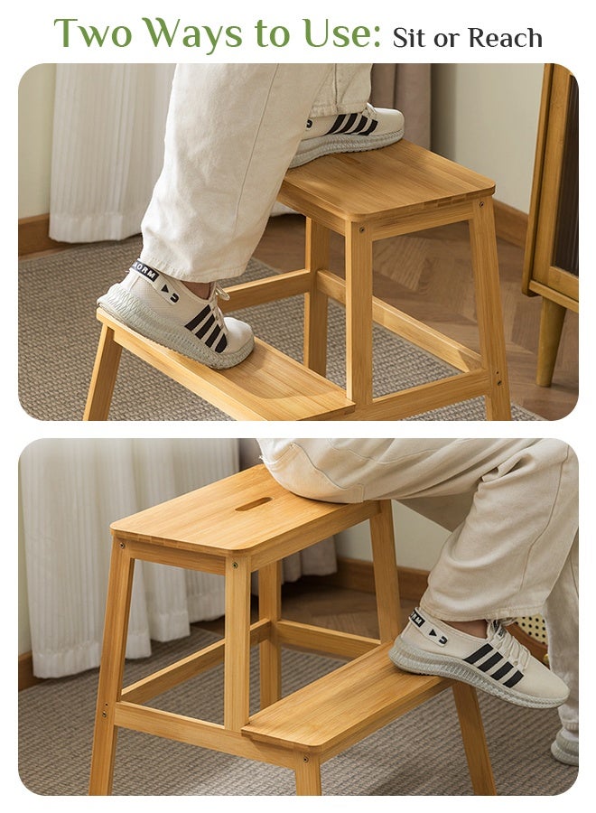 أوبتيا مقعد من الخيزران بدرجتين للأطفال والكبار، مقعد خشبي للأطفال للحمام والمطبخ، درجات للأسرة المرتفعة، قابل للنقل ومزود بمقبض، مانع للانزلاق وسعة 350 رطلاً - Image 4