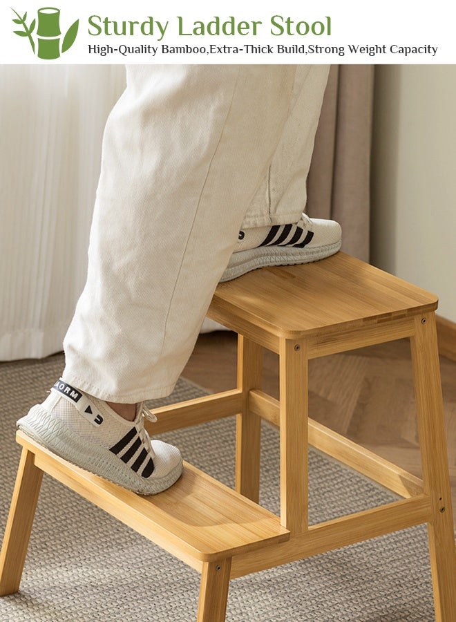 أوبتيا مقعد من الخيزران بدرجتين للأطفال والكبار، مقعد خشبي للأطفال للحمام والمطبخ، درجات للأسرة المرتفعة، قابل للنقل ومزود بمقبض، مانع للانزلاق وسعة 350 رطلاً - Image 3