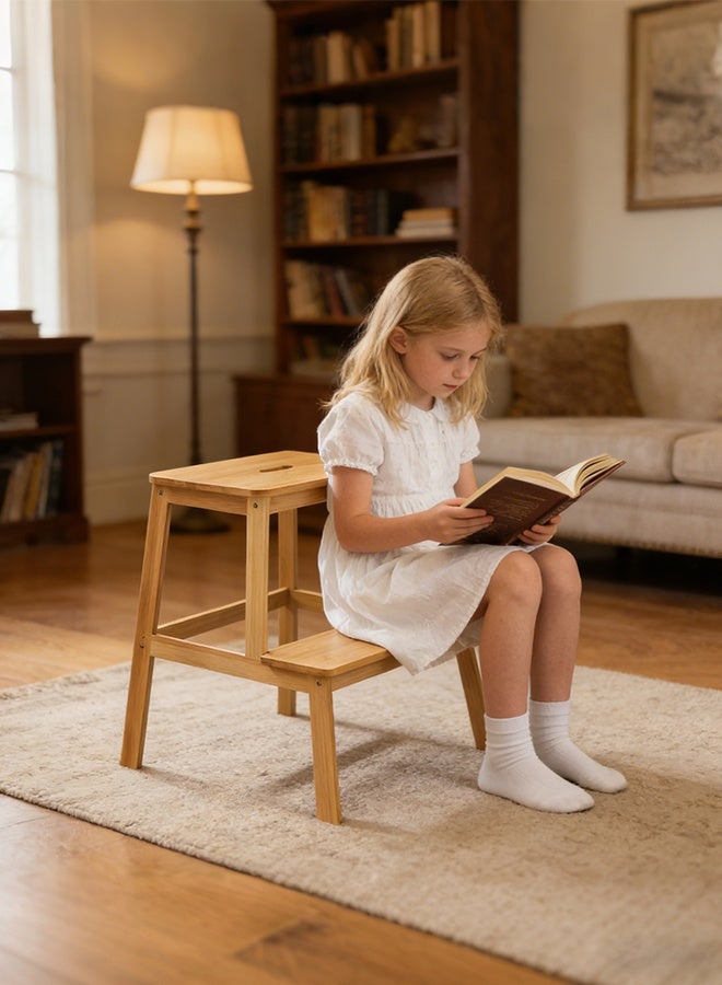 أوبتيا مقعد من الخيزران بدرجتين للأطفال والكبار، مقعد خشبي للأطفال للحمام والمطبخ، درجات للأسرة المرتفعة، قابل للنقل ومزود بمقبض، مانع للانزلاق وسعة 350 رطلاً - Image 5