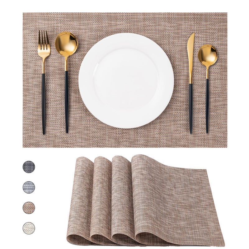 CADONO Placemats Set of 4 Washable Indoor/Outdoor Vinyl Place Mats for Dining Table Durable Non-Slip Heat Resistant PVC Weave Table Matsï¼ˆKhakiï¼‰ - Image 1