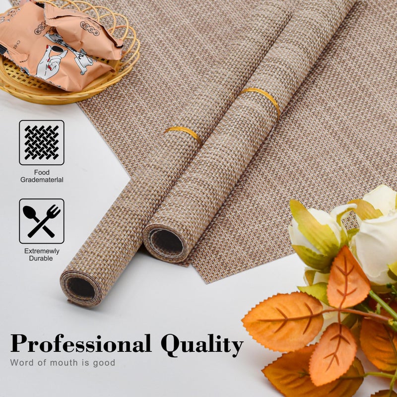 CADONO Placemats Set of 4 Washable Indoor/Outdoor Vinyl Place Mats for Dining Table Durable Non-Slip Heat Resistant PVC Weave Table Matsï¼ˆKhakiï¼‰ - Image 4