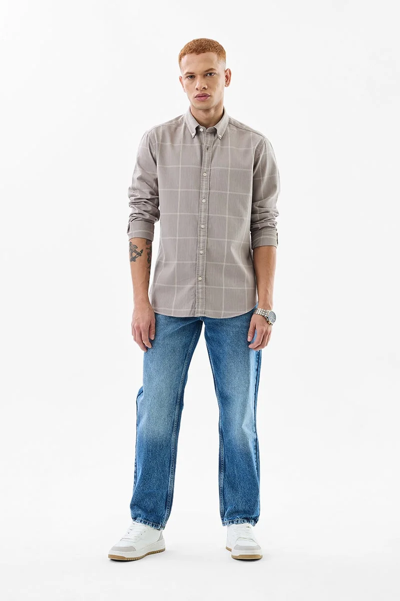 SNITCH Regular Fit Checks Light Grey Shirt