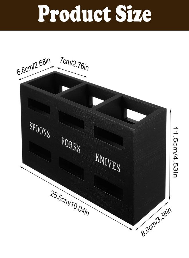 مولين صندوق تنظيم أدوات المائدة الفضية الخشبي من مولين، أسود اللون، منظم أدوات المائدة، حاويات تنظيم أدوات المطبخ، حامل أدوات المائدة لسطح الطاولة، حامل ملاعق وشوك، منظم أدوات المائدة للحفلات - Image 2