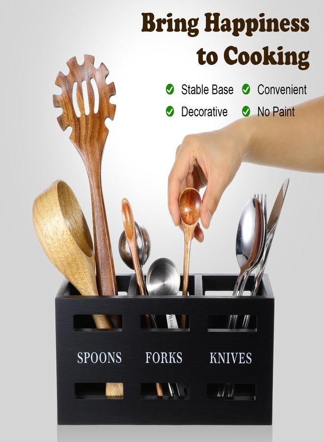 مولين صندوق تنظيم أدوات المائدة الفضية الخشبي من مولين، أسود اللون، منظم أدوات المائدة، حاويات تنظيم أدوات المطبخ، حامل أدوات المائدة لسطح الطاولة، حامل ملاعق وشوك، منظم أدوات المائدة للحفلات - Image 3