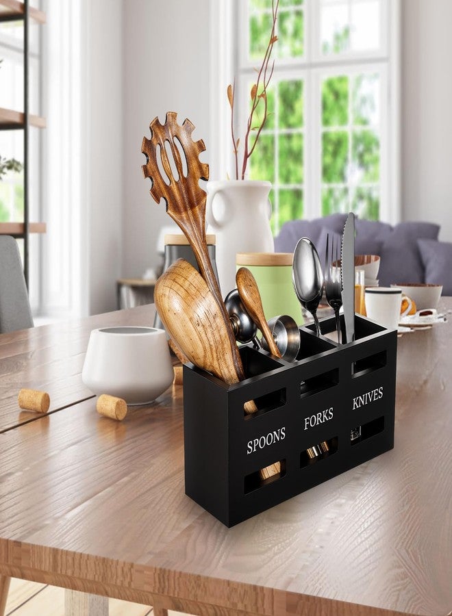 مولين صندوق تنظيم أدوات المائدة الفضية الخشبي من مولين، أسود اللون، منظم أدوات المائدة، حاويات تنظيم أدوات المطبخ، حامل أدوات المائدة لسطح الطاولة، حامل ملاعق وشوك، منظم أدوات المائدة للحفلات - Image 5