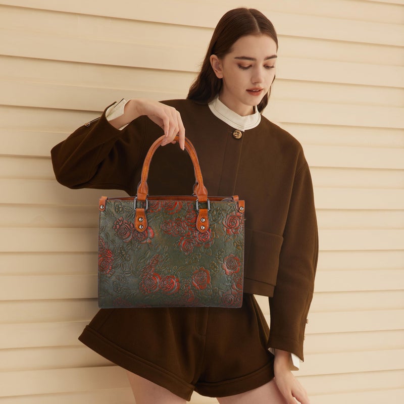 LETEULO Crossbody Bag for Women Shoulder Bag Top Handle Tote Purses Vintage Satchels Handbag Embossing Rose - Image 2