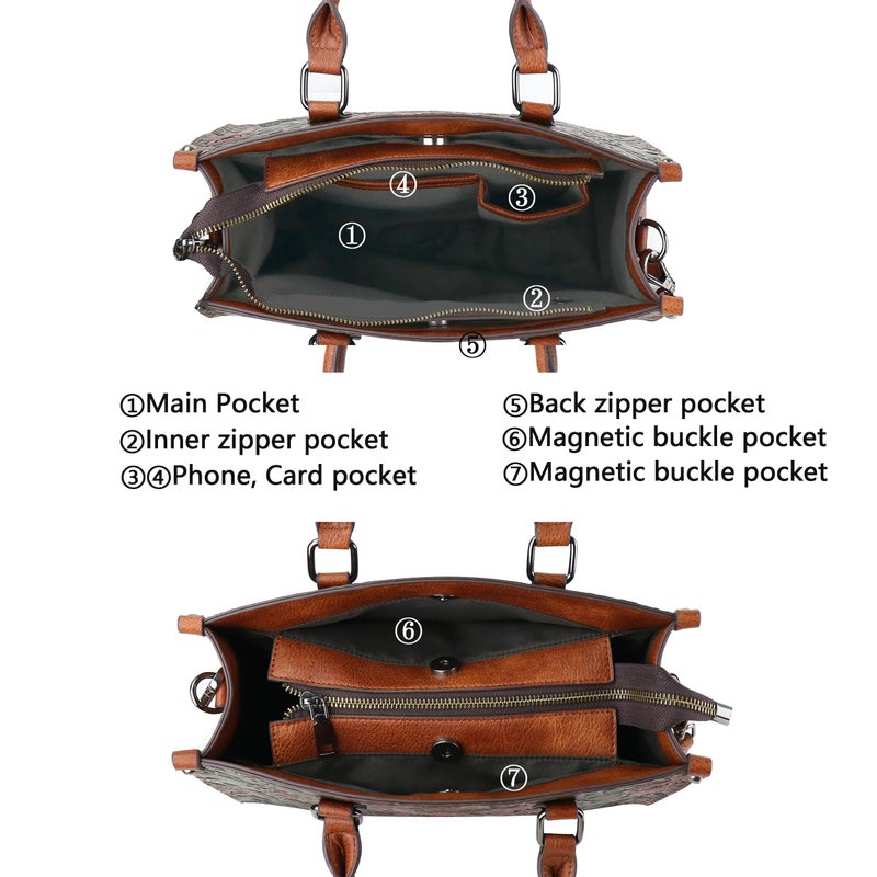 LETEULO Crossbody Bag for Women Shoulder Bag Top Handle Tote Purses Vintage Satchels Handbag Embossing Rose - Image 3