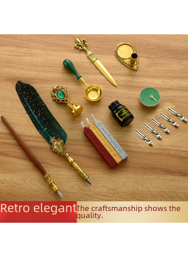 Autonomy European-style Quill Pen Set Can Add Logo Retro Sprinkling Gold British Style Dip Pen Set Birthday Set - Image 2