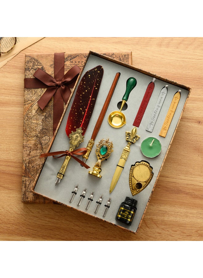 Autonomy European-style Quill Pen Set Can Add Logo Retro Sprinkling Gold British Style Dip Pen Set Birthday Set - Image 3