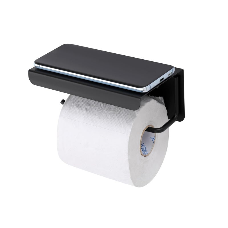 ACHRO Self Adhesive and Wall Mount Black Stainless Steel Toilet Paper Holder with Mobile Stand, Tissue Paper Holder with Shelf, Toilet Paper Roll Holder for Bathroom, Bathroom Accessories Black Finish - Image 4