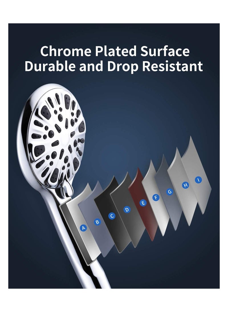 SYOSI Shower Head Handheld Showerhead Set 9 Settings High Pressure Handheld Shower Head with Massage Spa and Pause Mode Easy to Install Chrome Finish - Image 2