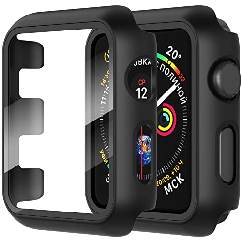 Diruite 2-Pack for Apple Watch Series 3/2/1 38mm Case, Ultra-Thin All-Around Tempered Glass Screen Protector Protection Cover for iWatch 38mm - Black - Image 1