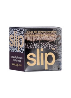 SLIP slip Skinny Scrunchies: Elevate Your Hair Game with Anti-Crease, Anti-Breakage Design,Crafted from Slipsilk™, Fierce: 3 Pure Silk Skinny Scrunchies in Black, Caramel & Leopard  - Image 3