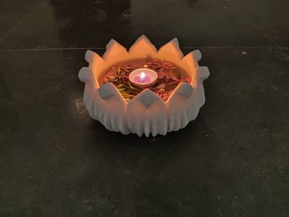R&M RM Marble Multi-Utility Lotus Flower Shape Uruli for Diwali Decoration| Decorative Bowl for Flowers | Traditional Decor | Stone Urli Bowl for Home Decoration | Uruli | Marble Candle Holder  - Image 3