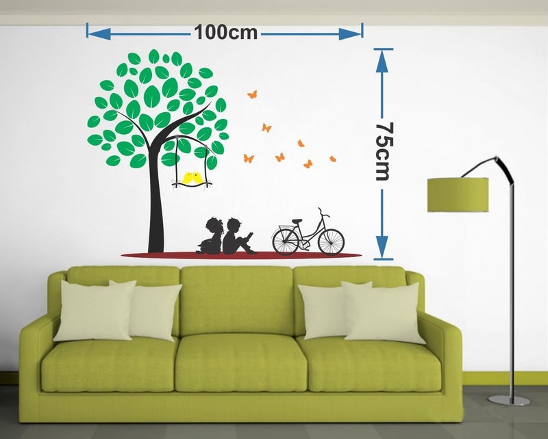 MERICAL Set of 4 Pink Tree Bird & Nest, Free Bird case Black, Kids Under Tree, Lovebirds & Hearts Wall Sticker for Wall Decor, Living Room, Children Room - Image 4