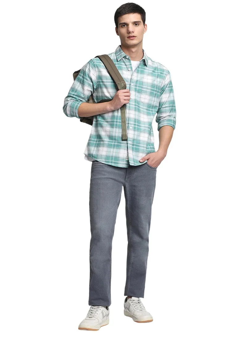 دينيس لينغو قميص رجالي قطن 1% كاروهات أخضر بأزرار