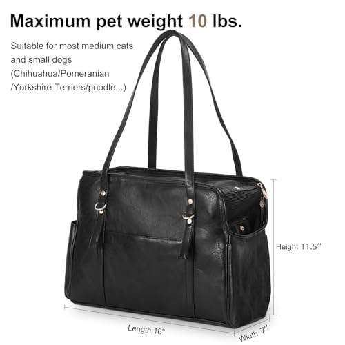 Lasaviin Dog Carrier Purse Fashion Leather Pet Carrier with Pockets Airline Approved Soft Sided Dog Carrying Bag for Puppy Cat Dog Black - Image 3