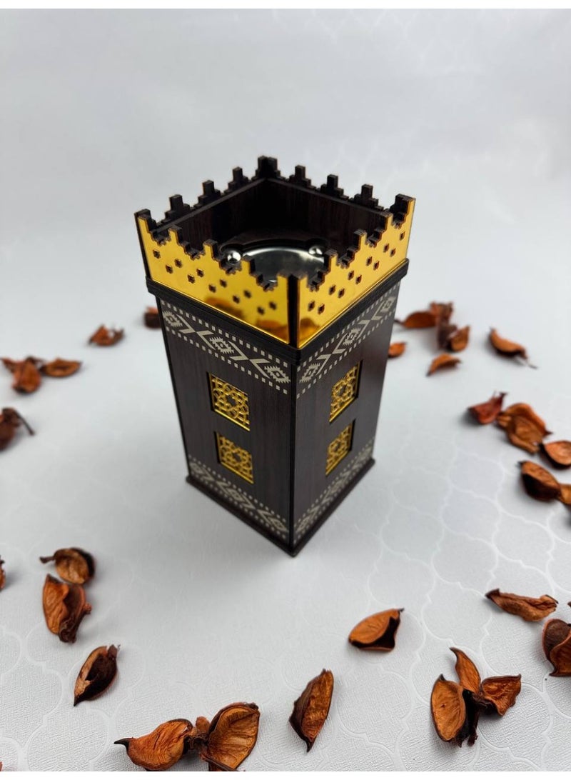Asala Incense Burner from Samrix:  Asala Incense Burner: A wooden incense burner inlaid with acrylic decorations on the sides and top.  ✔ Luxuriously designed wooden incense burner  ✔ Inlaid with acrylic decorations on the sides and top  ✔ Combines a traditional style with a modern touch  ✔ Suitable for burning oud and sandalwood sticks  ✔ Balanced fragrance distribution  ✔ High-quality and durable materials  ✔ Elegant design adds a touch of beauty to any space  ✔ Suitable for home and office use  ✔ Easy to use and clean  ✔ Ideal for high-end gifts  ✔ Suitable for special and formal occasions  ✔ A great choice for corporate gifts  ✔ Adds a touch of luxury to any space  ✔ Safe to use  ✔ Suits various tastes  ✔ A distinctive decorative piece