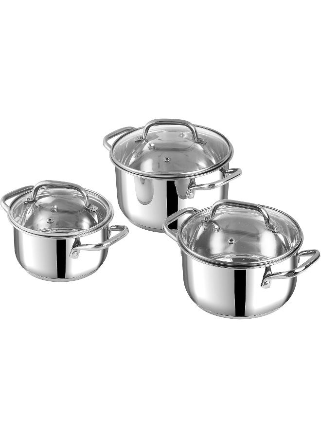 VINOD Mainz Stainless Steel Cookware Set of 3 | 1.2, 2 and 2.7 Litre Saucepot with Glass Lid | SAS Bottom | Biryani Pot | Induction and Gas Base | Silver - Image 1